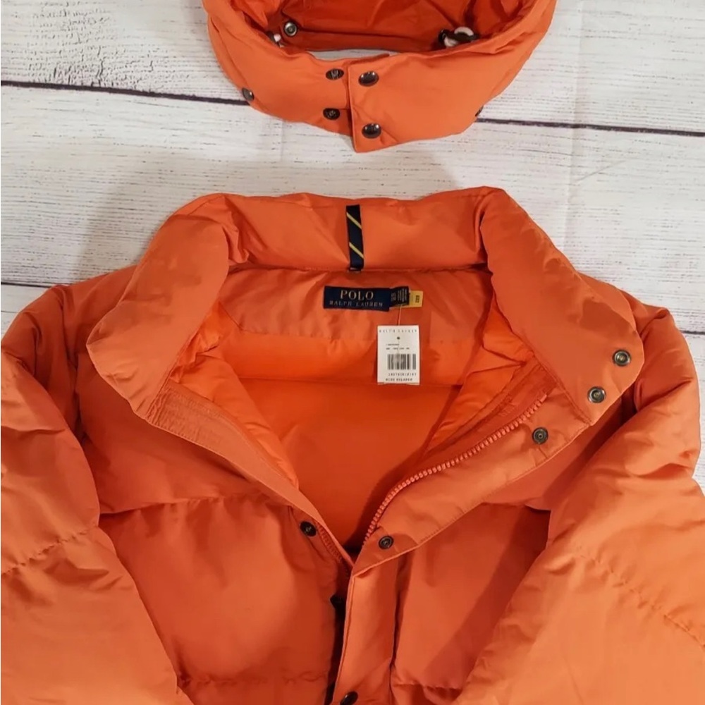 Men's Polo Ralph Lauren Orange Long Down Fill Puffer Coat Large NWT - Picture 15 of 16